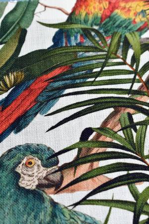 Ύφασμα λινό τροπικό με παπαγάλους parrots of brasil